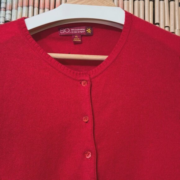 100% Cashmere Button-Down Cardigan Sweater, Red, Juniors XL, Circa 1990s - Picture 3 of 15